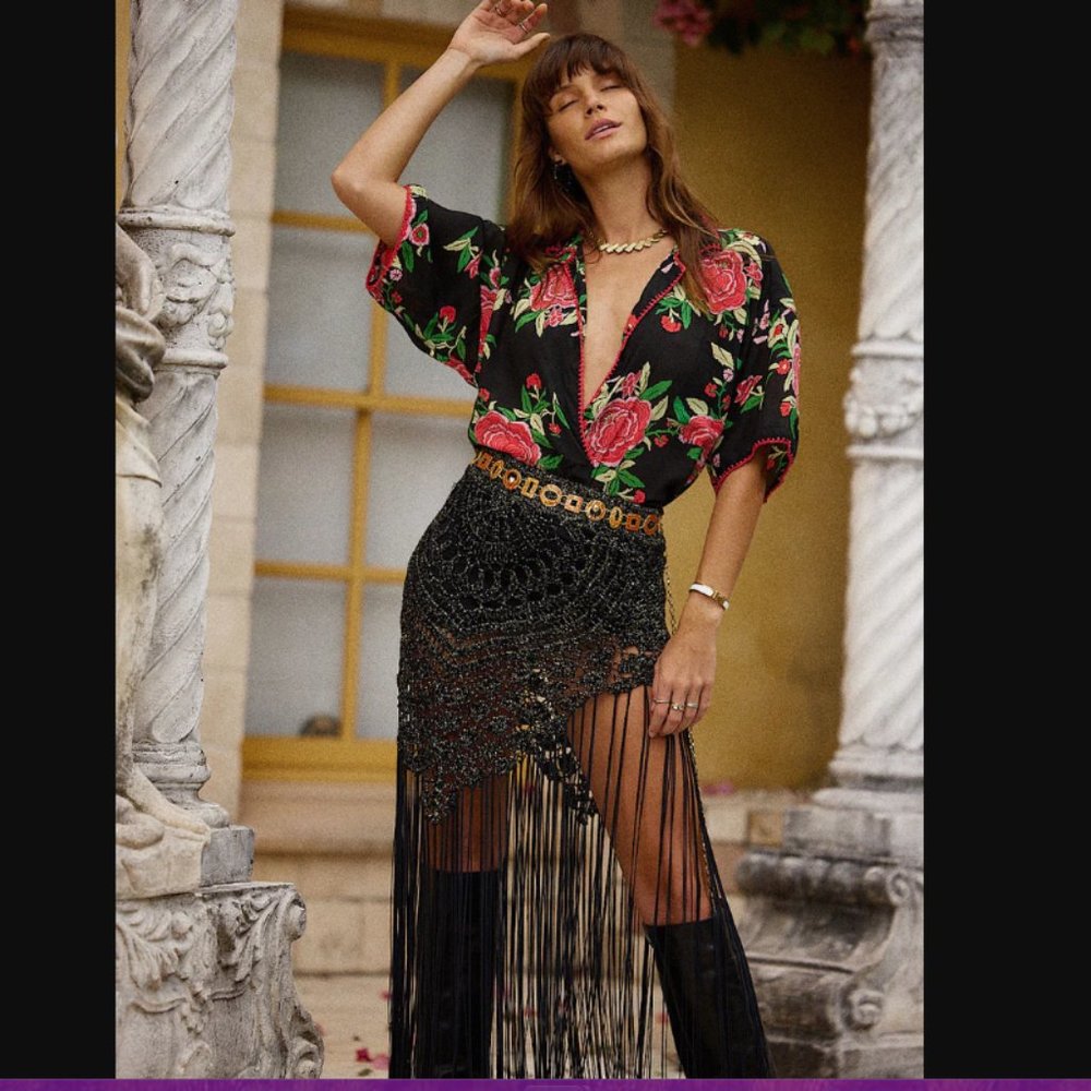 NWT Chasing Unicorns I'd Love to Change The World Crochet Fringe Skirt